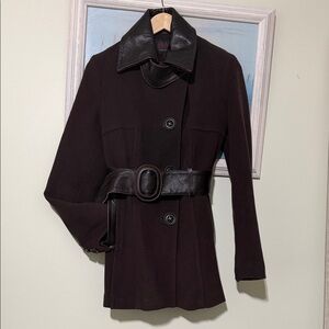 Arte Pelle collection Brown leather trim Belted Trench Coat size S